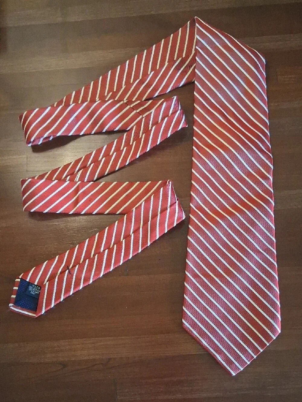 Daniel Cremieux Red White Silk Pinstripes Tie Hand Tailored 4